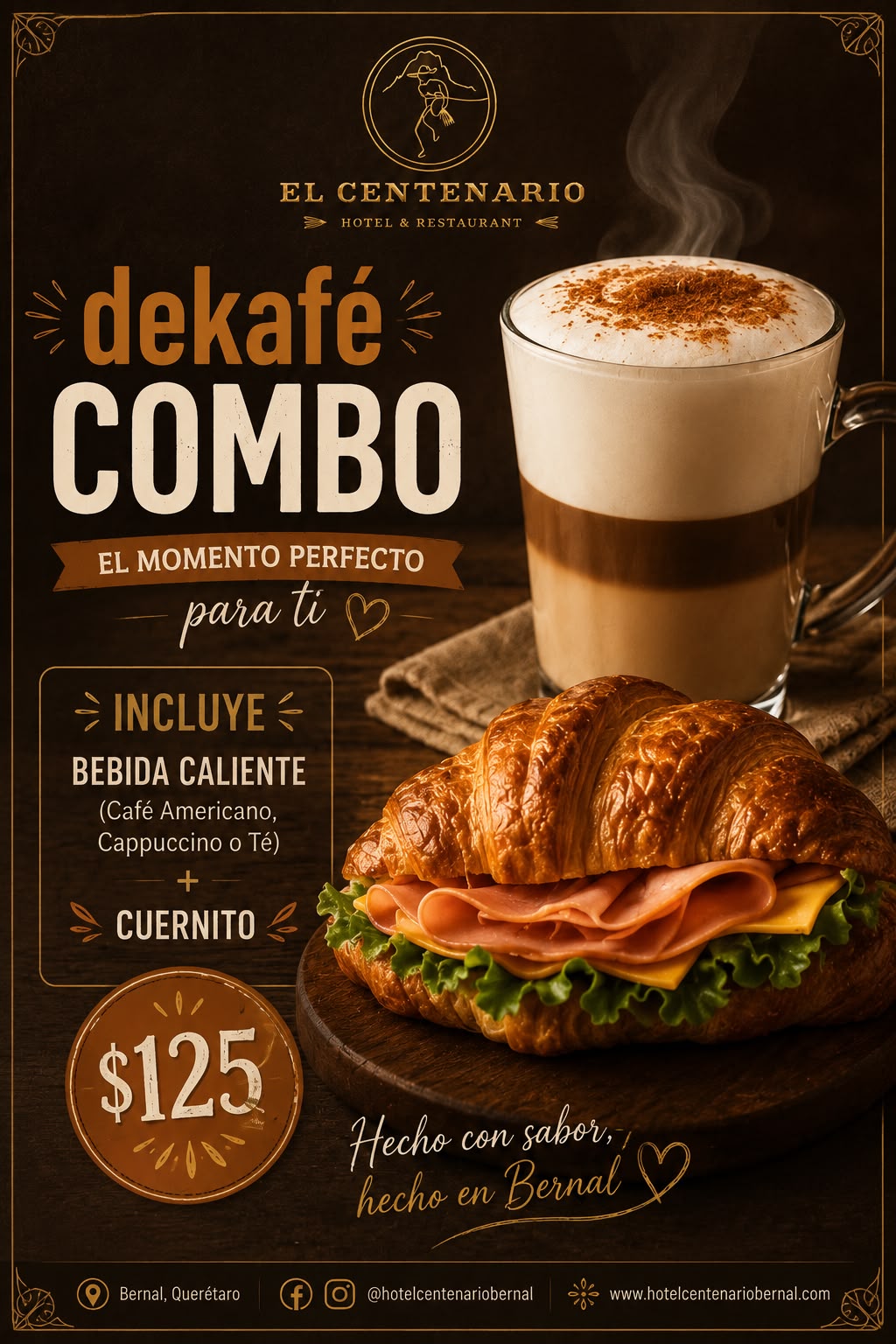 Dekafé Combo, bebida caliente más cuernito, $125